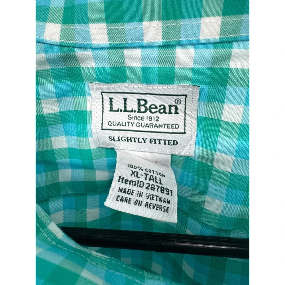 L.L.Bean Men's XL Tall Green‎ Checkered Slightly Fitted Long Sleeve Shirt